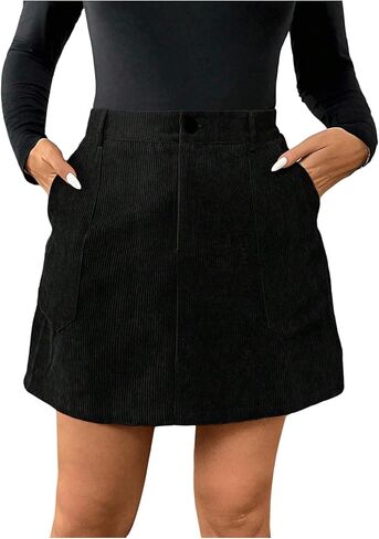MakeMeChic Women's Plus Size Corduroy Mini Skirt High Waisted Zip Fly A Line Button Fall Winter Skirts in Saudi Arabia