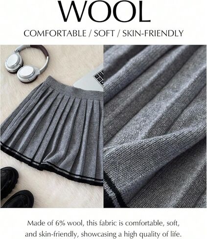 SHENHE Women's Fall Fleece Skirt Pleated A Line High Waist Flared Preppy Knit Sweater Skirt in Saudi Arabia