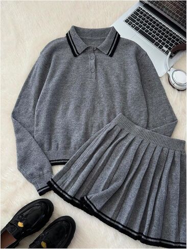 SHENHE Women's Fall Fleece Skirt Pleated A Line High Waist Flared Preppy Knit Sweater Skirt in Saudi Arabia