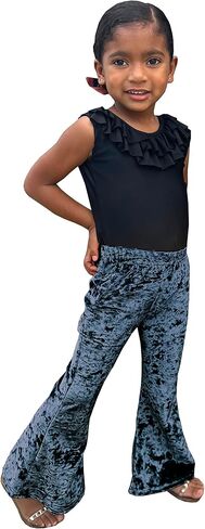 Daisy Del Sol Little Girls Velvet Boho Bell Bottom Flared Stretch Legging Pants Toddler Childrens Kids 2T-8 in Kuwait
