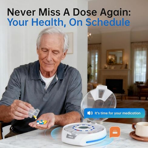 موزع حبوب منع الحمل الذكي VEXA VitaMate Pro 21 مع دوران تلقائي، وحاويات حبوب منع الحمل المرتفعة، وتنبيهات الصوت والضوء، وتذكير الدواء الذي يتم التحكم فيه من خلال التطبيق ومتتبع للأقراص والكبسولات والمكملات الغذائية in Kuwait