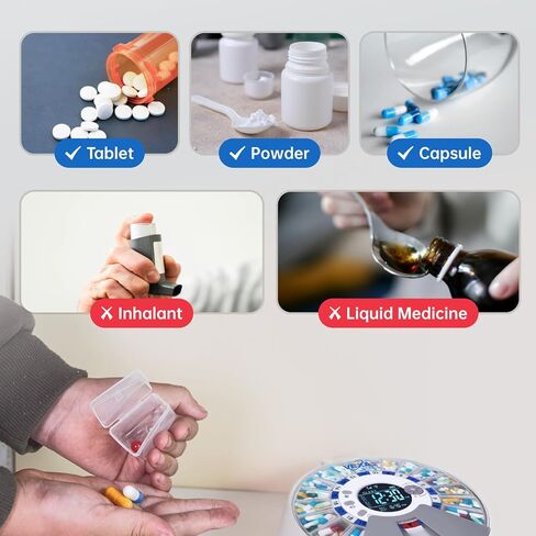 موزع حبوب منع الحمل الذكي VEXA VitaMate Pro 21 مع دوران تلقائي، وحاويات حبوب منع الحمل المرتفعة، وتنبيهات الصوت والضوء، وتذكير الدواء الذي يتم التحكم فيه من خلال التطبيق ومتتبع للأقراص والكبسولات والمكملات الغذائية in Kuwait