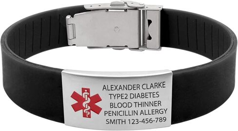 Unisex Personalized Medical Alert Bracelet Custom Engraved Silicone Wristband for Sports Adjustable Waterproof ID Bracelets for Diabetic Medical Conditions in Saudi Arabia