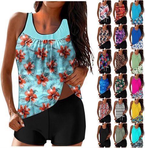 Tankini Swimsuits for Women Two Piece Bathing Suits Summer Bikini Swim Tank Top with Graphic Boyshorts Swimwear Sets in Saudi Arabia