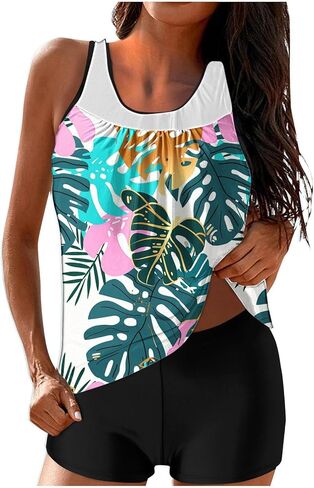 Tankini Swimsuits for Women Two Piece Bathing Suits Summer Bikini Swim Tank Top with Graphic Boyshorts Swimwear Sets in Saudi Arabia