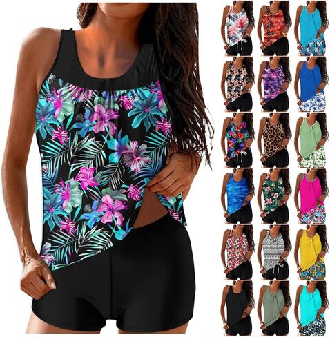 Tankini Swimsuits for Women Two Piece Bathing Suits Summer Bikini Swim Tank Top with Graphic Boyshorts Swimwear Sets in Saudi Arabia