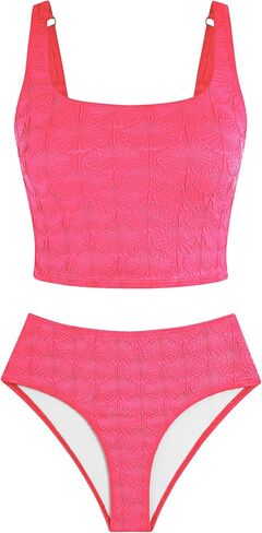 ZAFUL Womens Tankini Swimsuits Tummy Control Two Piece Bathing Suits Textured Swim Suits Tank Top with High Waisted Bottom in Saudi Arabia
