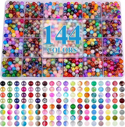 Xseino 1200pcs 6mm Pearl Glass Beads Makelet Kit ، 24 سلسلة ألوان متنوعة من الخرز الكريستال لصنع المجوهرات وحرف DIY ، أساور الصداقة in Kuwait