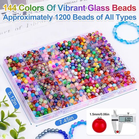 Xseino 1200pcs 6mm Pearl Glass Beads Makelet Kit ، 24 سلسلة ألوان متنوعة من الخرز الكريستال لصنع المجوهرات وحرف DIY ، أساور الصداقة in Kuwait