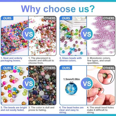 Xseino 1200pcs 6mm Pearl Glass Beads Makelet Kit ، 24 سلسلة ألوان متنوعة من الخرز الكريستال لصنع المجوهرات وحرف DIY ، أساور الصداقة in Kuwait
