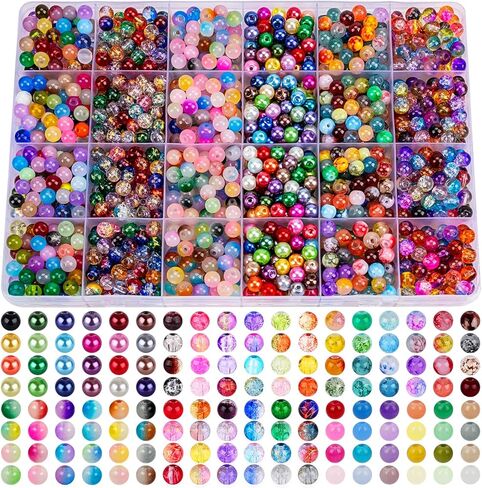 Xseino 1200pcs 6mm Pearl Glass Beads Makelet Kit ، 24 سلسلة ألوان متنوعة من الخرز الكريستال لصنع المجوهرات وحرف DIY ، أساور الصداقة in Kuwait