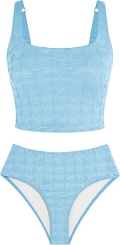 ZAFUL Womens Tankini Swimsuits Tummy Control Two Piece Bathing Suits Textured Swim Suits Tank Top with High Waisted Bottom in Saudi Arabia