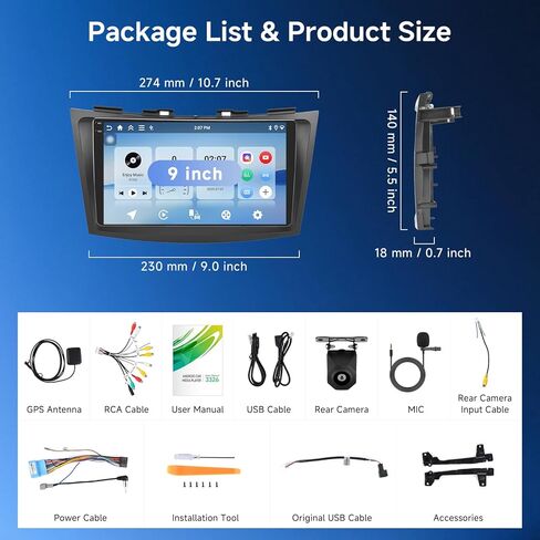 Car Radio for Suzuki Swift 2011-2017 2G 64G Android Car Stereo Carplay Wireless Android Auto, Hodozzy 9 inch Touch Screen with GPS/WiFi/Bluetooth, FM RDS, Mirror Link,Backup Camera in Kuwait
