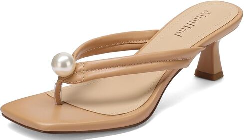 Women's Kitten Heels Sandals Square Open Toe Flip Flop Heels 2.5 Inch Slip On Dressy Sandals with Pearl Strap for Daily Work Wedding Shoes in Saudi Arabia
