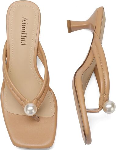 Women's Kitten Heels Sandals Square Open Toe Flip Flop Heels 2.5 Inch Slip On Dressy Sandals with Pearl Strap for Daily Work Wedding Shoes in Saudi Arabia