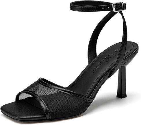 Athlefit High Heels for Women Square Open Toe Mesh 3-Inch Stiletto Heels Ankle Strap Summer Heeled Sandals for Wedding Party in Saudi Arabia