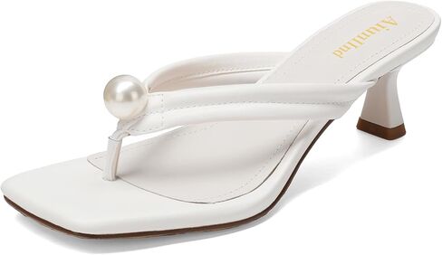 Women's Kitten Heels Sandals Square Open Toe Flip Flop Heels 2.5 Inch Slip On Dressy Sandals with Pearl Strap for Daily Work Wedding Shoes in Saudi Arabia