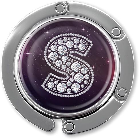 هدايا خطافية أولية من الماس المضحك - حرف فضي ماسي S - حامل محفظة قابل للطي للطاولة - شماعة حقيبة يد مستديرة للنساء - هدايا عيد ميلاد للعائلة وزملاء العمل والصديق والسيدة الرئيسة in Kuwait