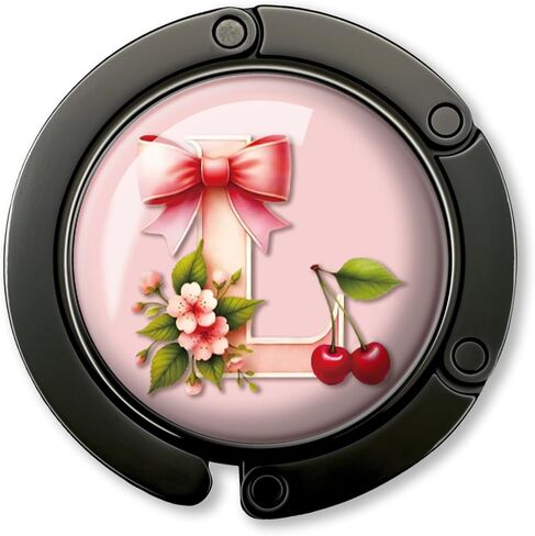 هدايا بخطاف محفظة أولية مضحكة - حرف القوس الوردي L - حامل محفظة قابل للطي للطاولة - شماعة حقيبة يد مستديرة للنساء - هدايا عيد الميلاد للأم والزوجة والأخت والصديق والسيدة الرئيسة in Kuwait