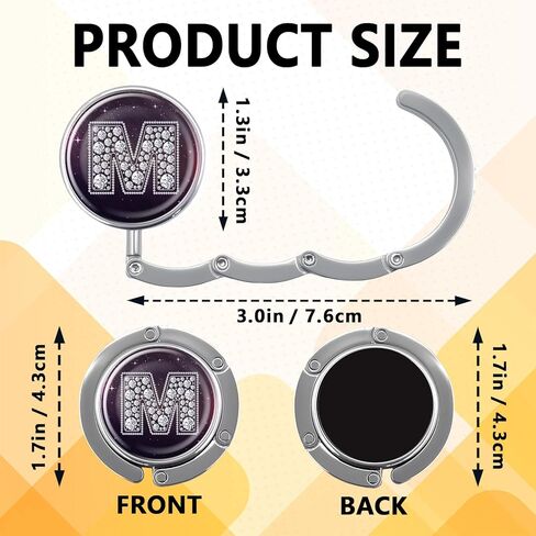 هدايا خطافية أولية من الماس المضحك - حرف فضي ماسي M - حامل محفظة قابل للطي للطاولة - شماعة حقيبة يد مستديرة للنساء - هدايا عيد ميلاد للعائلة وزملاء العمل والصديق والسيدة الرئيسة in Kuwait