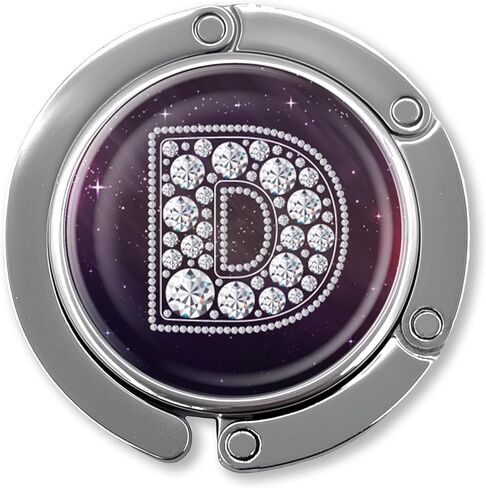 هدايا خطافية أولية من الماس المضحك - حرف D من الألماس الفضي - حامل محفظة قابل للطي للطاولة - شماعة حقيبة يد مستديرة للنساء - هدايا عيد ميلاد للعائلة وزملاء العمل والأصدقاء والسيدة الرئيسة in Kuwait