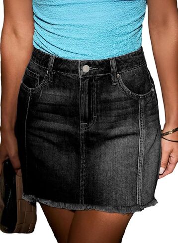Sidefeel Womens Denim Skirt Casual Stretch High Waist Raw Hem Zip Fly Jean Skirt for Women in Saudi Arabia