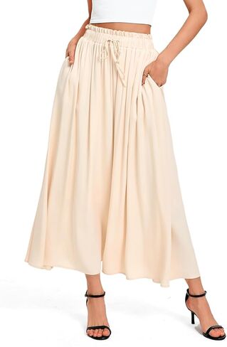 Urban CoCo Women's Casual Lightweight Maxi Skirt Elastic Waist A-Line Flowy Long Skirts with Pockets in Saudi Arabia