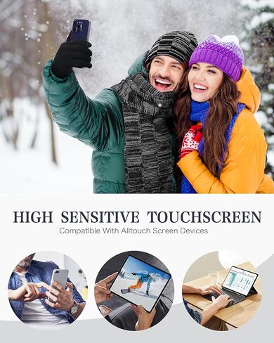 Winter Hat Beanie Scarf Touchscreen Gloves Set, 3Pcs Soft Thick Fleece Lined Gloves Skull Cap Scarf Set for Women Men in Saudi Arabia