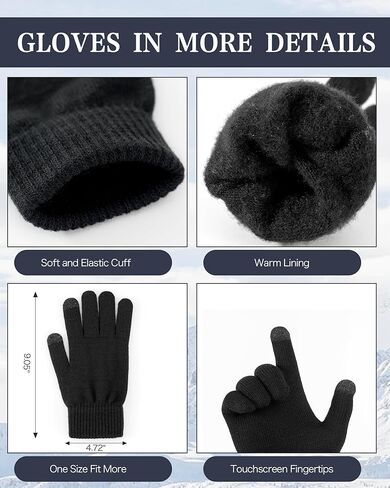 Winter Hat Beanie Scarf Touchscreen Gloves Set, 3Pcs Soft Thick Fleece Lined Gloves Skull Cap Scarf Set for Women Men in Saudi Arabia