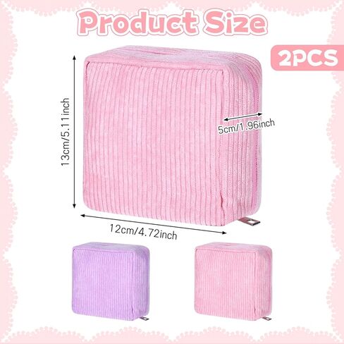 2 Pcs Menstrual Bags for Teen Girls, Period Bag for Teen Girls, Mini Corduroy Travel Period Bag for Sanitary Napkin, Corduroy Sanitary Napkin Storage Bags Tampon Holder for Women Purse in Kuwait