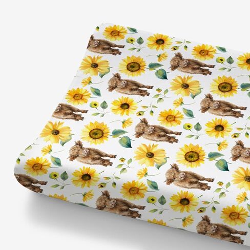 HawSkgFub Highland Cow Boho Floral Changing Pad Cover for Baby Girls, Western Farm Animal Retro Flower Diaper Change Table Covers, Soft Stretchy Safe Snug Fitted Changing Mat Sheet Fit 32"/34" x 16" in Kuwait