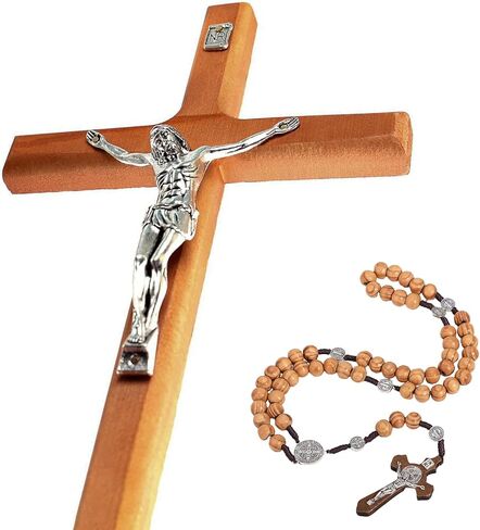YI Boutique Crucifix Wall Cross, Handmade Catholic Crosses, 8 Inch, with Wooden Rosary, Wall crucifixes, Wood Crucifix for Wall, Jesus Christian Wall Hanging Cross in Saudi Arabia