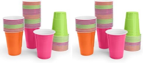 xo, Fetti Pink, Orange + Green Plastic Cups - 50 Disposable 16 oz Cups |Final Fiesta Bachelorette Decorations, Rave Birthday Party Favors, Cinco de Mayo Neon Drinkware Supplies in Saudi Arabia