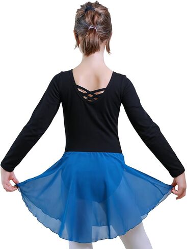 BAOHULU Girls Long Sleeve Ballet Leotards with Tutu Skirt Crisscross Back Dance Dress Toddler Ballerina Outfit 2-12 Years in Saudi Arabia