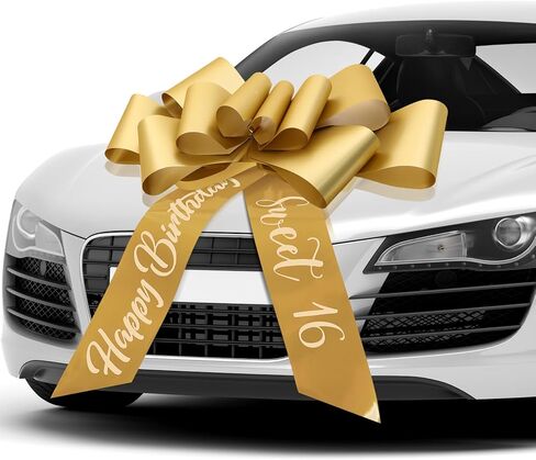 Happy Birthday Car Bow Sweet 16 Big Car Pull Bow 30 Inch Giant Car Gift Wrapping Bow for Birthday Party Car Decorations(Rose Red) in Kuwait