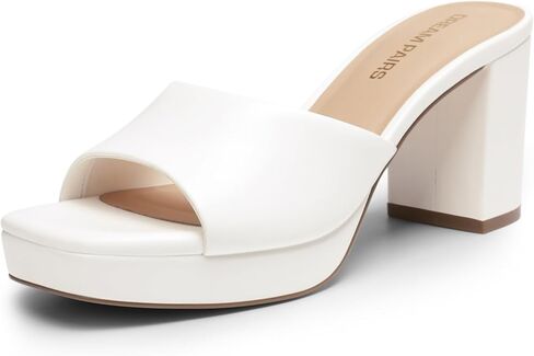 DREAM PAIRS Women's Platform Block Heel Mule Sandals | Square Toe Ankle Strap Slip On Comfortable Heeled Sandals for Party Wedding Shoes, 0.63in Y2K Platform, slip-on heels in Saudi Arabia