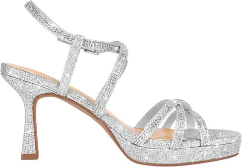 PIZZ ANNU Women's Stellora Platform High Heels Block Chunky Strappy Sparkly Rhinestone Open Toe Ankle Strap Dress Pump Sandals Shoes for Party Wedding in Kuwait