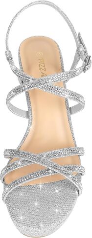 PIZZ ANNU Women's Stellora Platform High Heels Block Chunky Strappy Sparkly Rhinestone Open Toe Ankle Strap Dress Pump Sandals Shoes for Party Wedding in Kuwait
