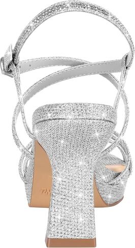 PIZZ ANNU Women's Stellora Platform High Heels Block Chunky Strappy Sparkly Rhinestone Open Toe Ankle Strap Dress Pump Sandals Shoes for Party Wedding in Kuwait