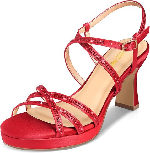 PIZZ ANNU Women's Stellora Platform High Heels Block Chunky Strappy Sparkly Rhinestone Open Toe Ankle Strap Dress Pump Sandals Shoes for Party Wedding in Kuwait
