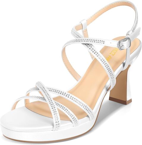 PIZZ ANNU Women's Stellora Platform High Heels Block Chunky Strappy Sparkly Rhinestone Open Toe Ankle Strap Dress Pump Sandals Shoes for Party Wedding in Kuwait