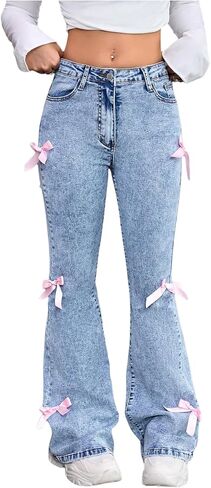 SOLY HUX Girl's Bow Flare Jeans Skinny High Waisted Stretchy Cute Denim Pants in Saudi Arabia