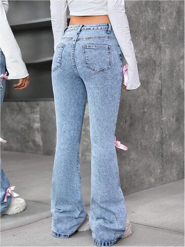 SOLY HUX Girl's Bow Flare Jeans Skinny High Waisted Stretchy Cute Denim Pants in Saudi Arabia