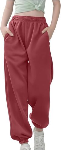 Girls Sweatpants Athletic Joggers with Drawstring Waist and Pockets Great for Teen Girls White Sweatpants 2025 Winter in Saudi Arabia