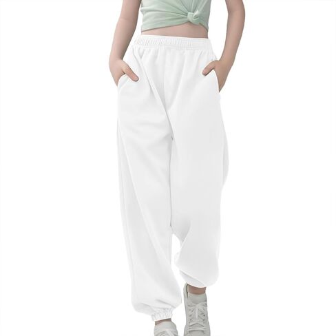 Girls Sweatpants Athletic Joggers with Drawstring Waist and Pockets Great for Teen Girls White Sweatpants 2025 Winter in Saudi Arabia