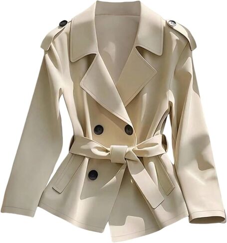 GORGLITTER Women's Cropped Trench Coat Belted Lightweight Jacket Double Breasted Long Sleeve Business Casual Overcoat in Saudi Arabia