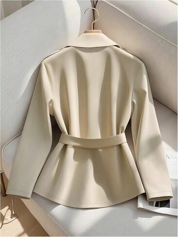 GORGLITTER Women's Cropped Trench Coat Belted Lightweight Jacket Double Breasted Long Sleeve Business Casual Overcoat in Saudi Arabia