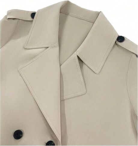 GORGLITTER Women's Cropped Trench Coat Belted Lightweight Jacket Double Breasted Long Sleeve Business Casual Overcoat in Saudi Arabia