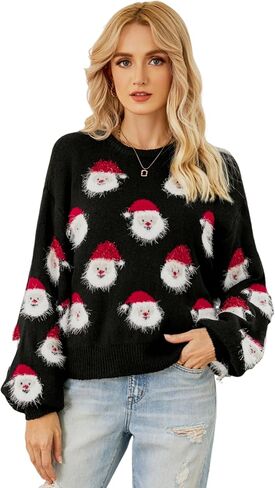 Ugly Christmas Sweater Women Funny Santa Xmas Cute Snowflake Holiday Party Knitted Pullover Tops in Saudi Arabia