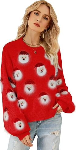 Ugly Christmas Sweater Women Funny Santa Xmas Cute Snowflake Holiday Party Knitted Pullover Tops in Saudi Arabia